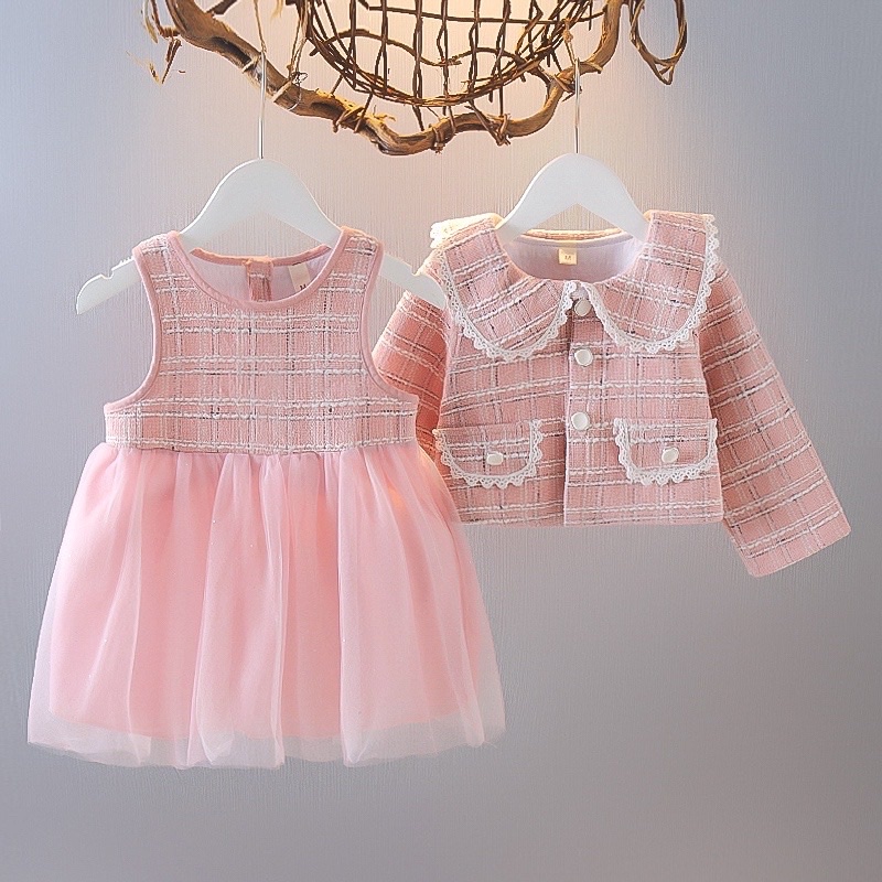 Set váy dạ sweet hồng dày dặn cho bé