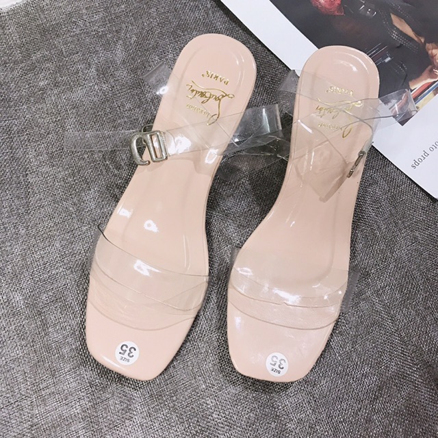 Giày sandal nữ cao gót quai trong gót trong 4p hot hit dễ đi sang chảnh