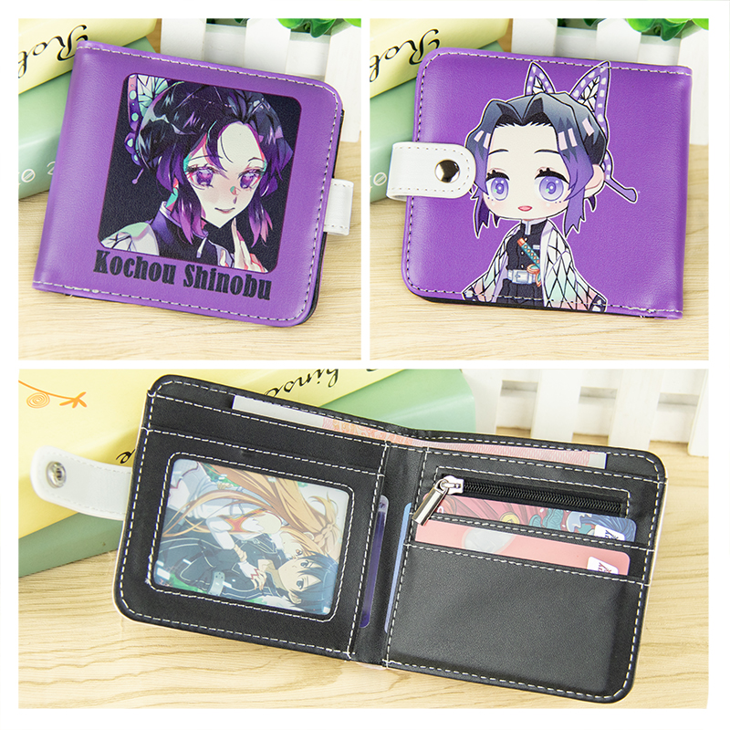 Anime Demon Slayer Kamado Agatsuma Zenitsu Inosuke Short Button Wallet Folding Zipper Purse Coin Bag