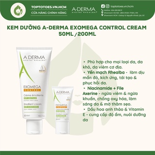 Kem dưỡng cho da cơ địa, da khô a-derma exomega control cream 50ml/ 200ml
