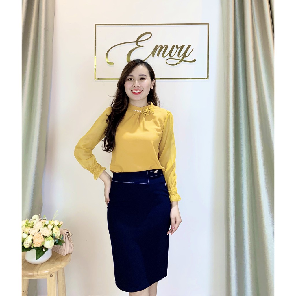Áo sơ mi nữ công sở tay lỡ chất đũi lụa cổ tròn vai bồng sang trọng, nhẹ nhàng. Mã EMVY HH8