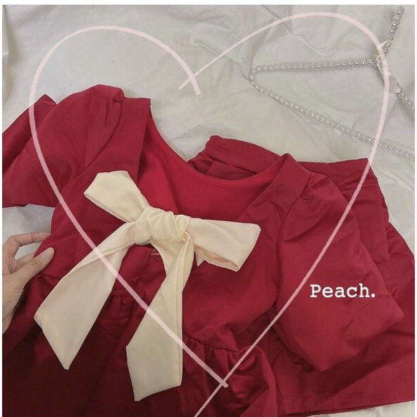 Set đồ nữ sang chảnh Set áo peplum thắt nơ sau mix quần short chất đũi lụa thoáng mát