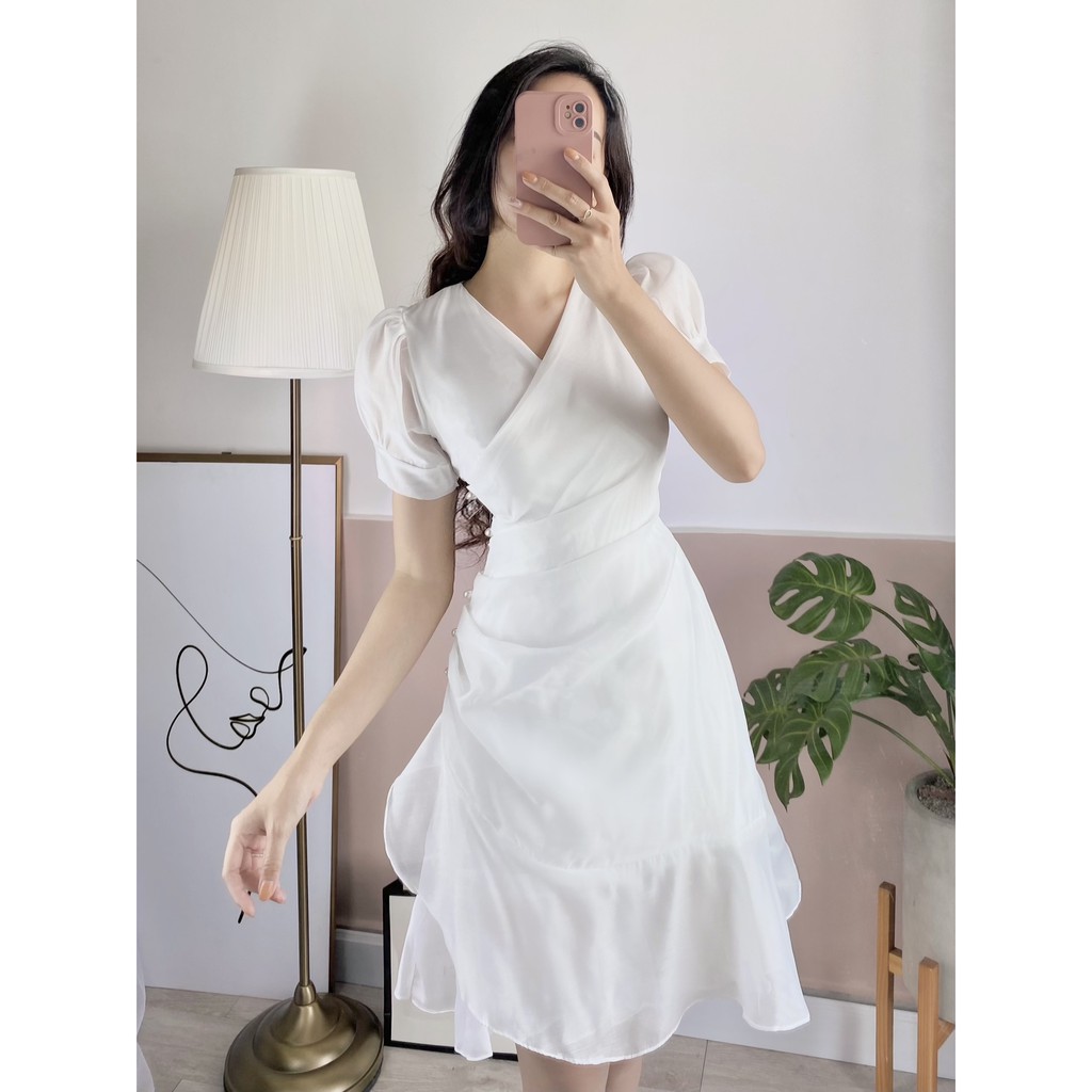 Đầm Cổ V Tiểu thư chữ A xòe nhẹ, Đuôi cá, trắng, xanh, kết Trai, Tơ, đi làm, đi chơi, đi tiệc | BigBuy360 - bigbuy360.vn