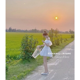Váy trắng bèo trễ vai( ảnh thật by Chang Moon)