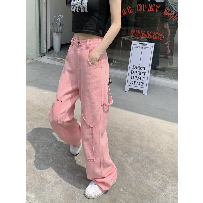 Jiashucheng Quần Jean Dài Lưng Cao Ống Rộng Dáng Suông Thời Trang Mùa Hè Cho Nữ