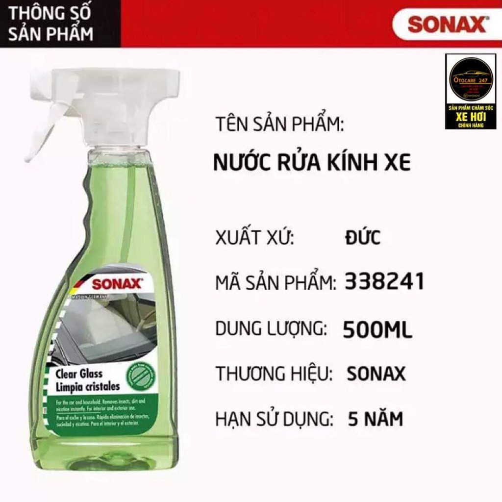 Dung Dịch Làm Sạch Và Trong Kính 338241- SONAX Clear Glass 500ml   - Otocare247