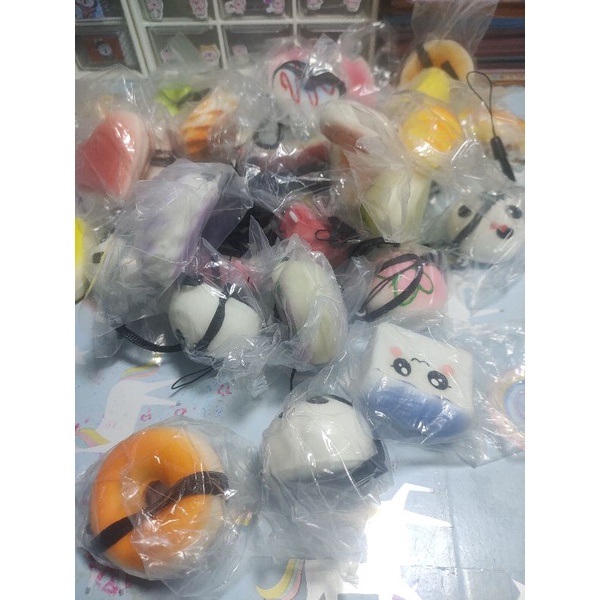 Móc khóa Squishy đồ ăn nhanh, gấu màn thầu mini