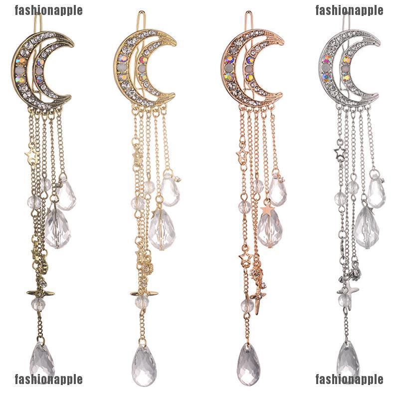 Kẹp Tóc Hình Mặt Trăng Đính Đá Thanh Lịch Cho Nữ