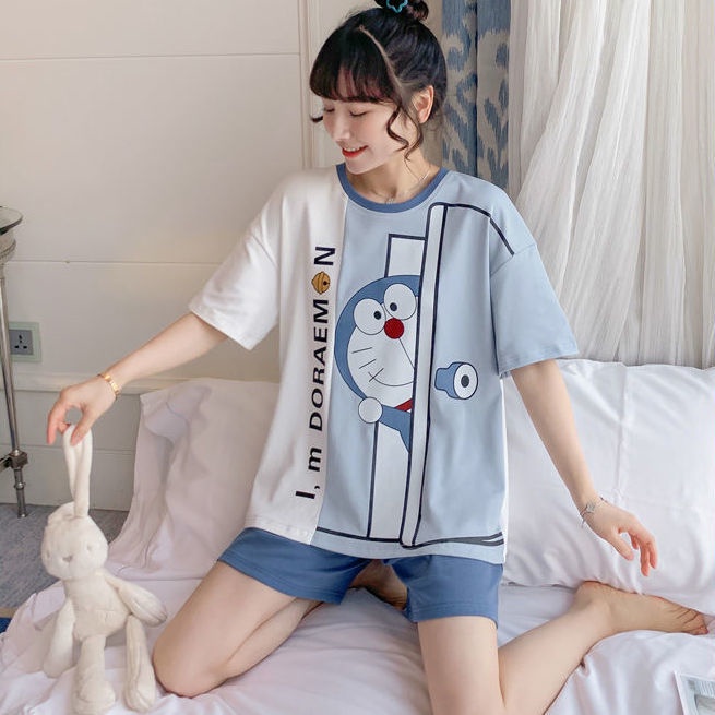 Bộ đồ ngủ ngắn tay họa tiết Doraemon phong cách Nhật Bản cho nữ