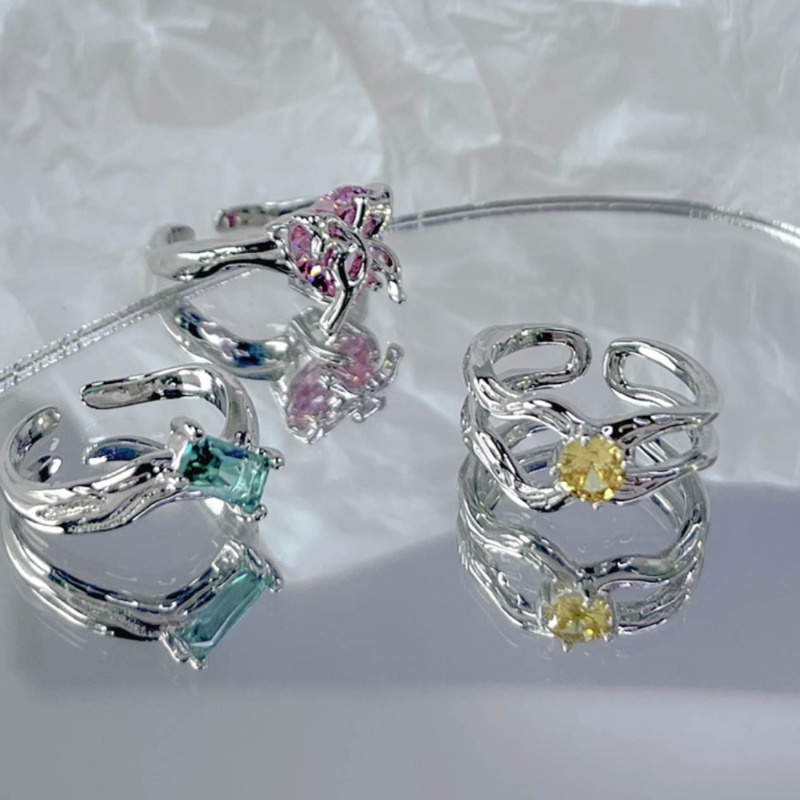 Nhẫn Hở Hình Nơ Đính Đá Zircon Nhiều Màu Sắc Phong Cách Hip Hop Thời Trang Sang Trọng Có Thể Điều Chỉnh