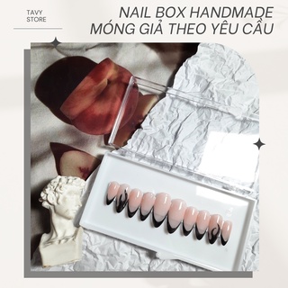 Nail Box Handmade set móng giả nền hồng da họa tiết lửa đen