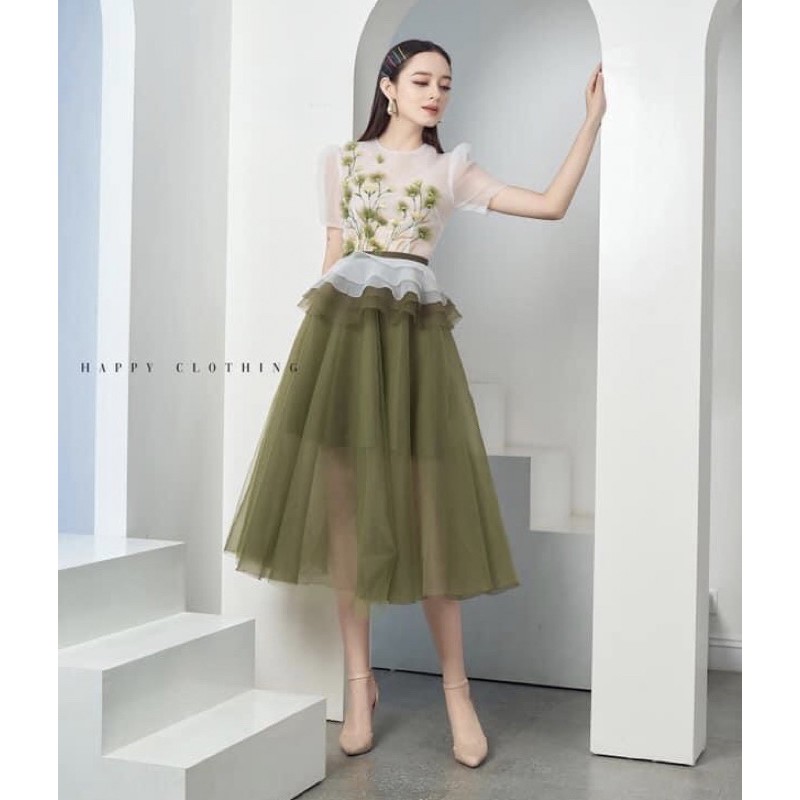 Vải voan lưới khổ 1,5m màu xanh rêu