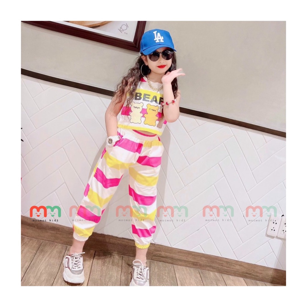 Bộ thể thao bé gái áo croptop sát nách phối quần jogger cá tính thun cotton mềm mịn co dãn bé 8kg đến 42kg