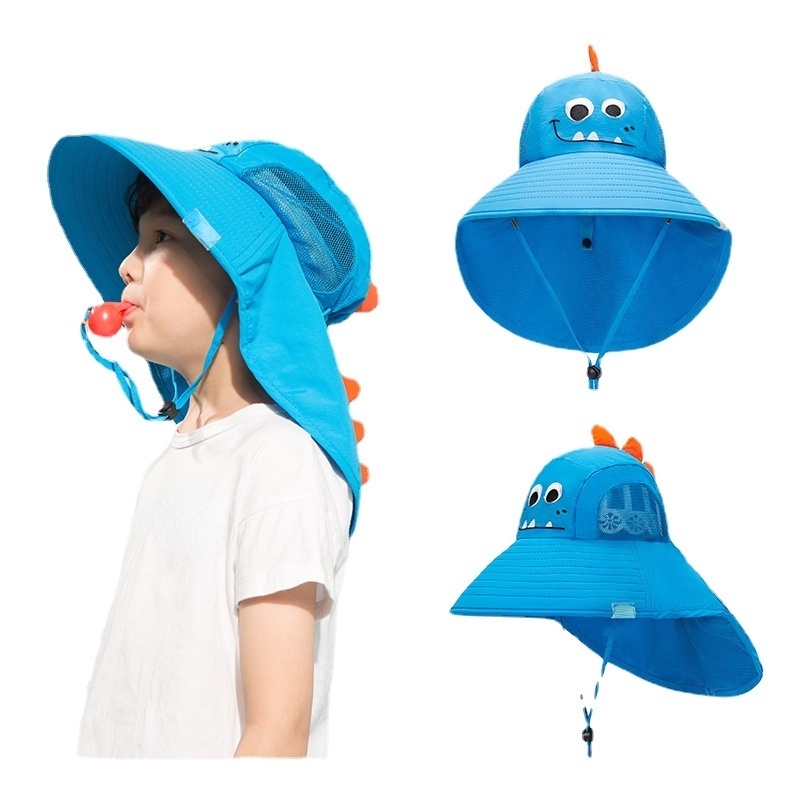 Mũ Tai Bèo Vành Rộng Phối Lưới Thoáng Khí Chống Tia UV Có Dây Rút Họa Tiết Hoạt Hình Dễ Thương Cho Bé