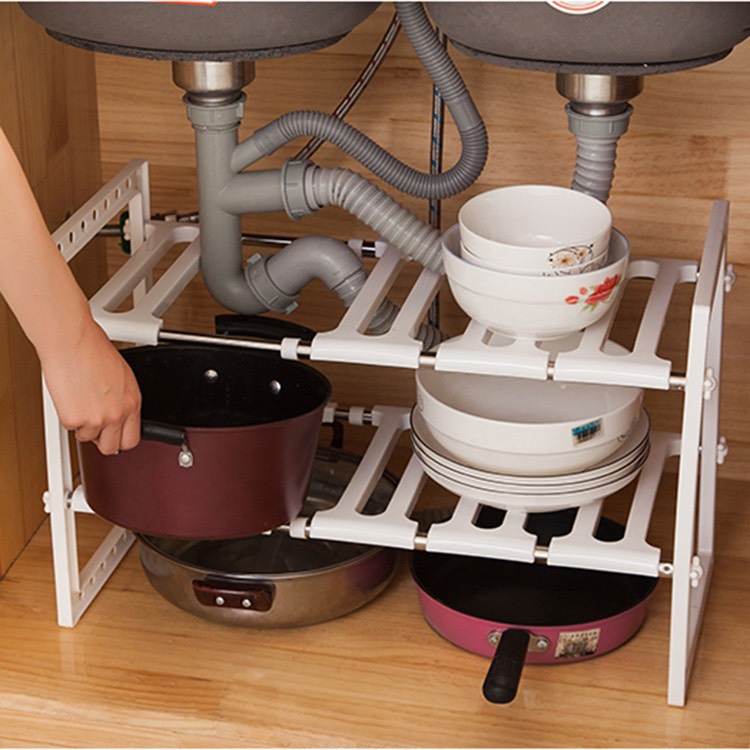 Kệ đa năng 2 tầng để gầm bếp, bồn rửa chén cực để nồi xoong, chảo PP01