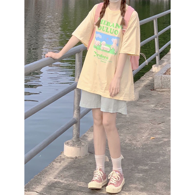 Bộ Đồ Thể Thao Ngắn Tay Dáng Rộng Thời Trang Mùa Hè Hàn Quốc Dễ Thương Dành Cho Nữ