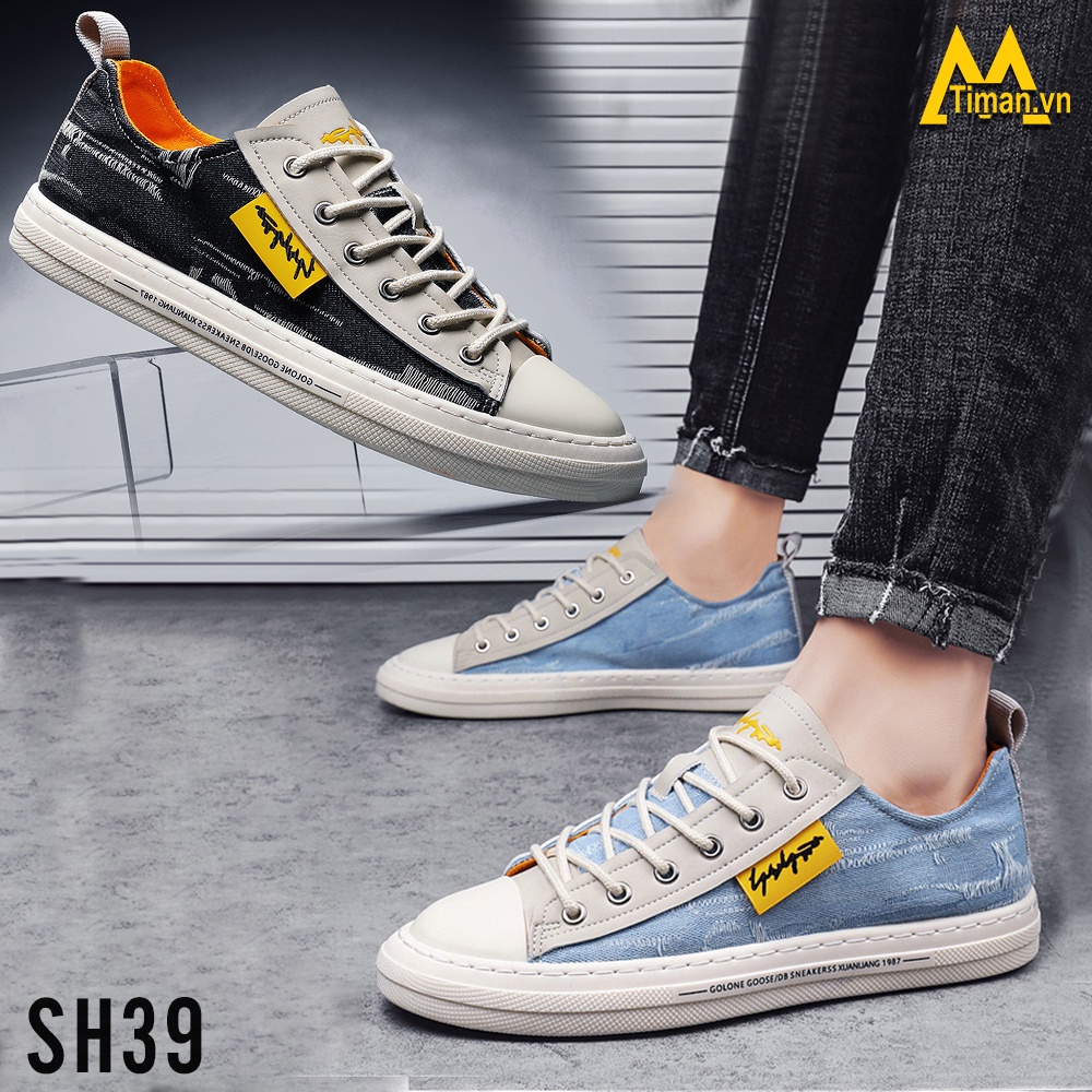 Giày thể thao nam sneaker cổ cao chất liệu da màu đen đế cao cao cấp độn đế đẹp bảo hành 1 năm SH39 TIMAN