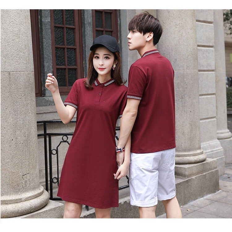 Áo đôi - đầm form suông + áo thun poly nam phong cách