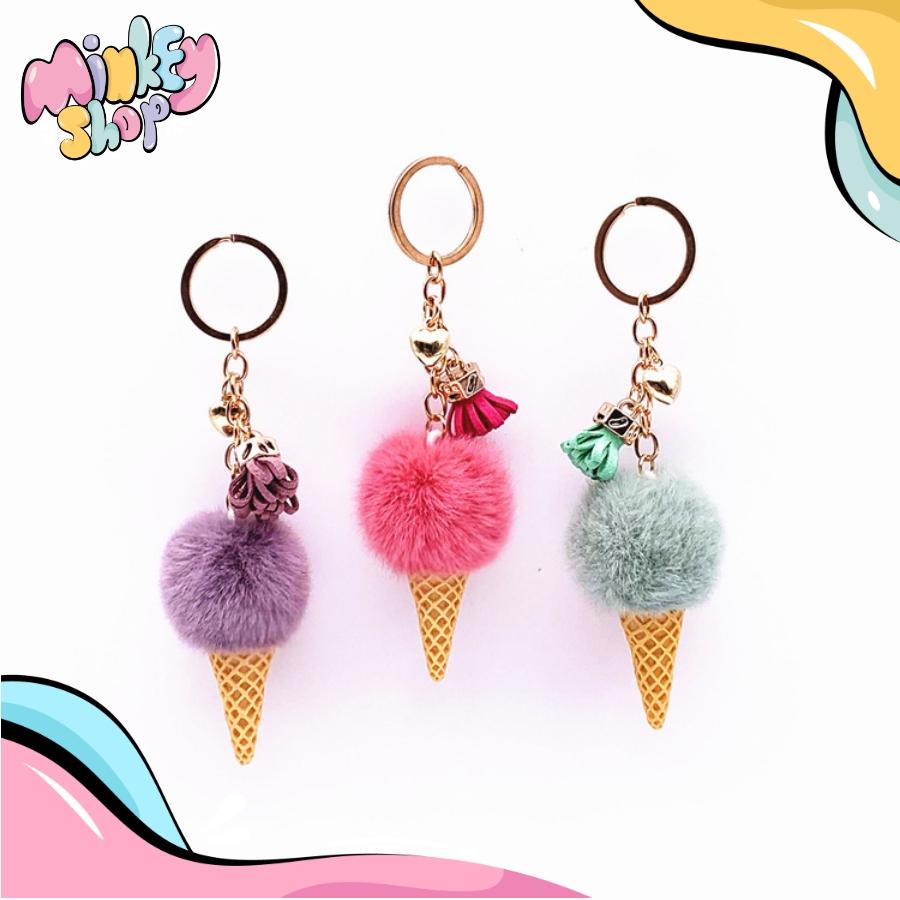 Móc Khóa Kem Bông Dễ Thương Nhiều Màu Đáng Yêu Phụ Kiện Túi Xách, Balo, Cặp Xách Cute 02MKK -Minkey