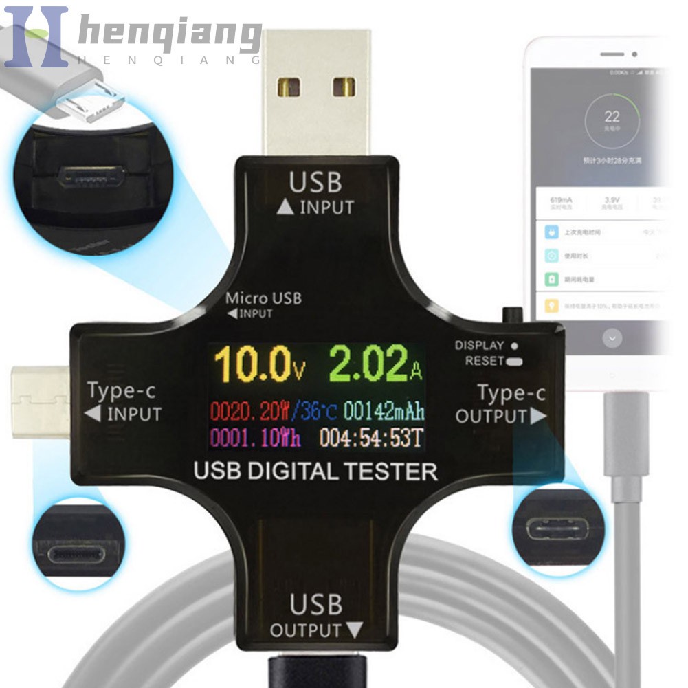 Thiết bị thử nghiệm điện áp cường độ dòng điện vạn năng nối USB loại C màn hình LCD kỹ thuật số