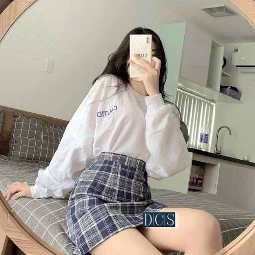 Set Bộ Đồ Nữ Cautio Áo Chất Cotton Kèm Chân Váy Kẻ Style Hàn Quốc Xưởng May DCS