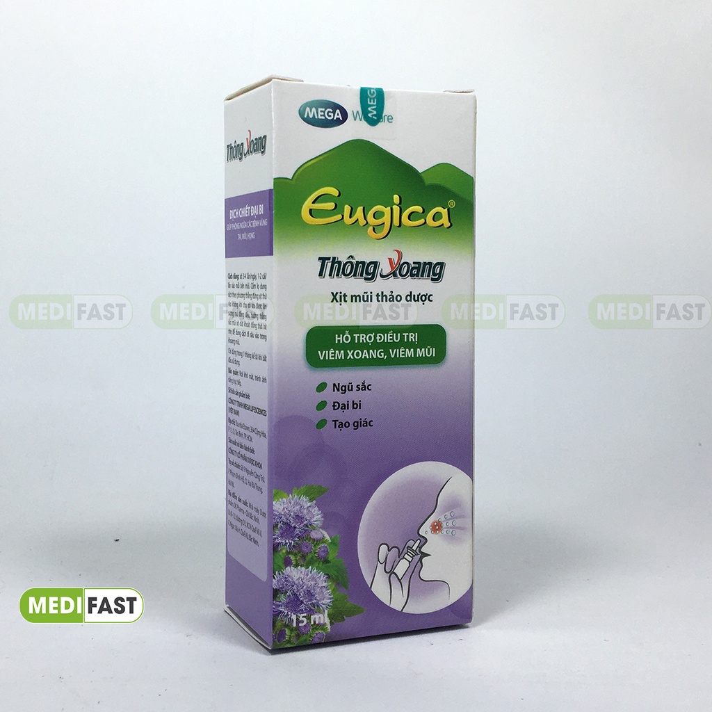 Xịt thông xoang Eugica Lọ 15ml - Hỗ trợ giảm viêm mũi, xoang từ tinh dầu hoa Ngũ sắc