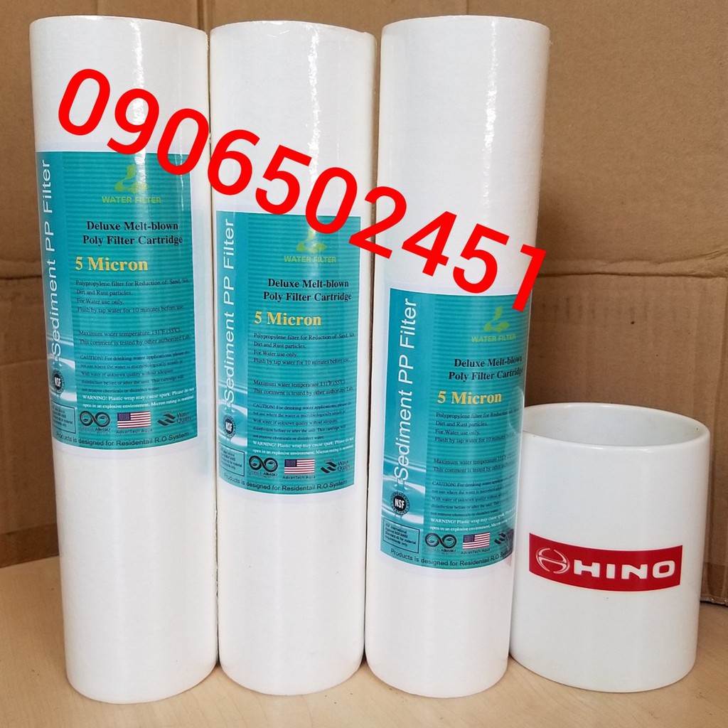COMBO bộ ba lõi lọc nước số 123 dùng cho máy lọc nước ro và bộ lọc thô 10 inch