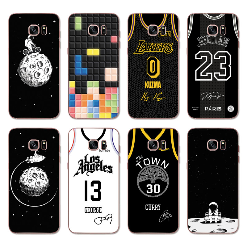 Samsung Galaxy S8 Plus / Note 4 5 3 2 N7100 N9000 INS Cute Cartoon Space astronaut Soft Silicone TPU Phone Casing Lovely Basketball jersey Graffiti Case Back Cover Couple