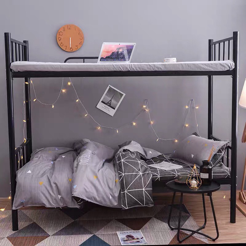 [ RẺ VÔ ĐỊCH ] Bộ chăn ga Cotton Poly họa tiết tam giác trắng siêu sang - Hàng nhaaph khẩu