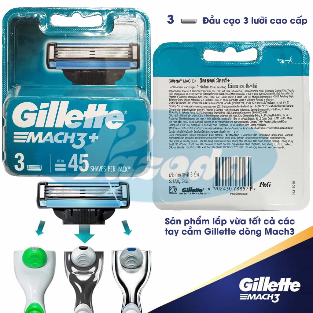 Hộp 3 Lưỡi Dao Cạo Râu Gillette Mach 3 (đầu cạo 3 lưỡi kép)