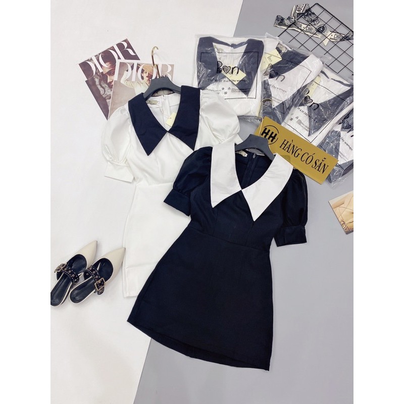 [Mã FATHANG5 giảm 10K đơn 50K] D842 Đầm Chữ A Ngắn Tay Bồng Nhẹ Pha Cổ Vest | BigBuy360 - bigbuy360.vn