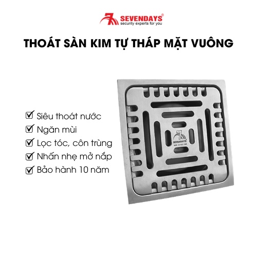 [BẢO HÀNH 10 NĂM] Phễu Thoát Sàn Ngăn Mùi SEVENDAYS Kim Tự Tháp Mặt Vuông Size 12 mã SAV-12UXL- 02X