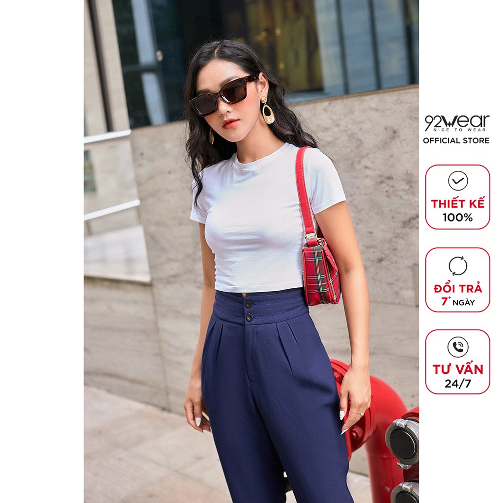 Áo thun cotton nữ 92WEAR phông ngắn body co giãn ATA1442