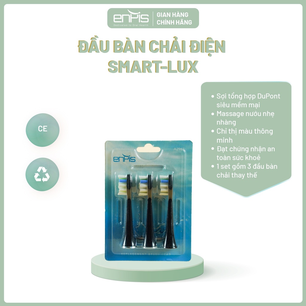 Set 3 đầu bàn chải điện ENPIS thay thế cho dòng SMART - LUX Chính hãng, sợi Dupont cao cấp, kháng khuẩn enpis_hcm