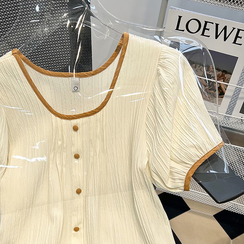 Áo Sơ Mi Nữ Ngắn Tay Kẻ Sọc Xanh Dương Thiết Kế Mới Mùa Hè