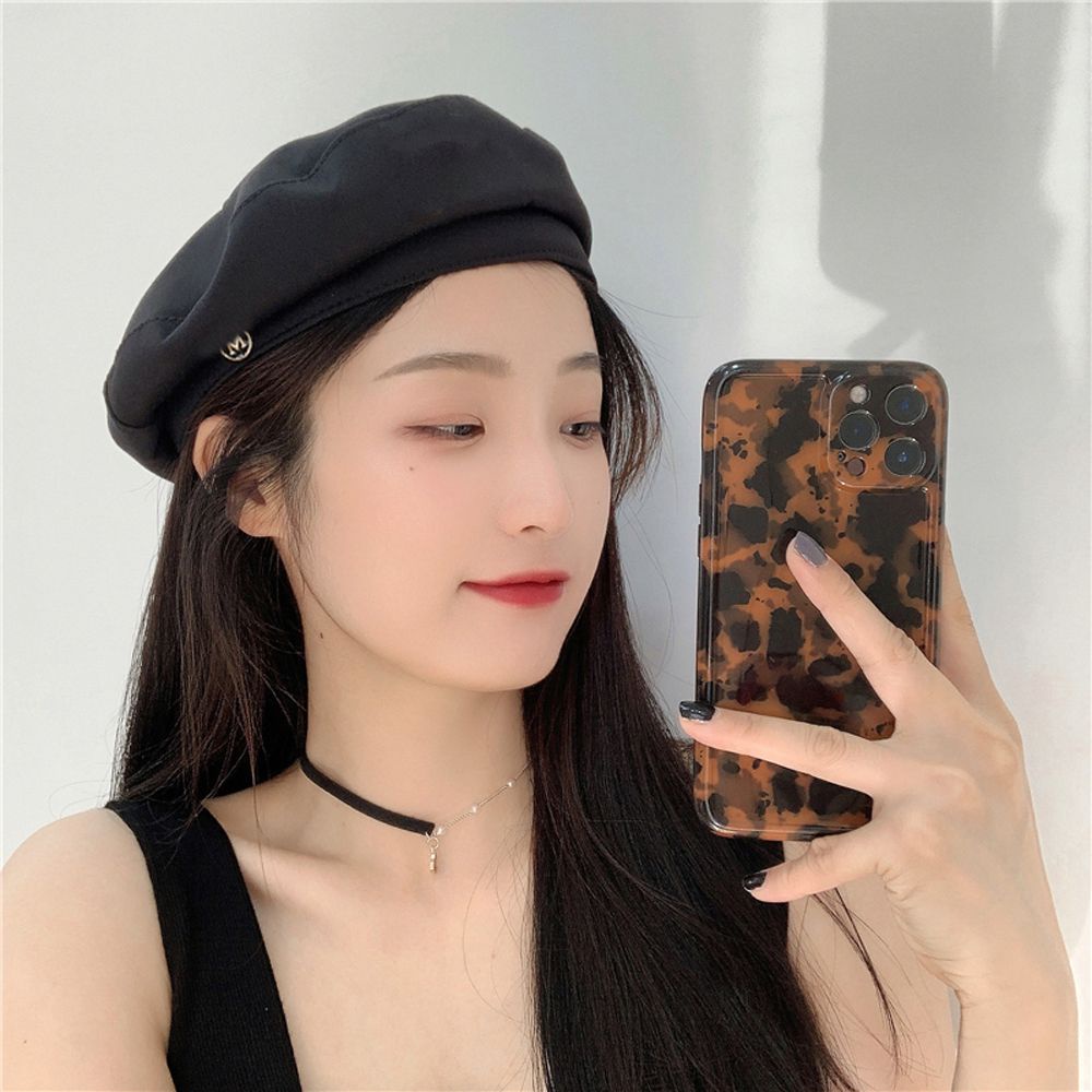 Mũ nồi vải cotton màu trơn in chữ phong cách Hàn Quốc cổ điển thời trang mùa xuân cho nữ
