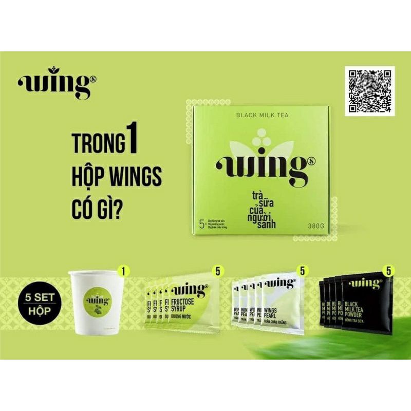 (hàng có sẵn)Trà sữa Wings hộp 5 set vị hồng trà sữa và nhài sữa (date 2022)