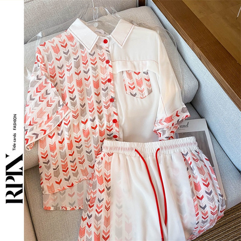 RPIN summer new style wear spliced shirt design sense shorts can be salt but sweet wide-leg shorts two-piece suit fashion