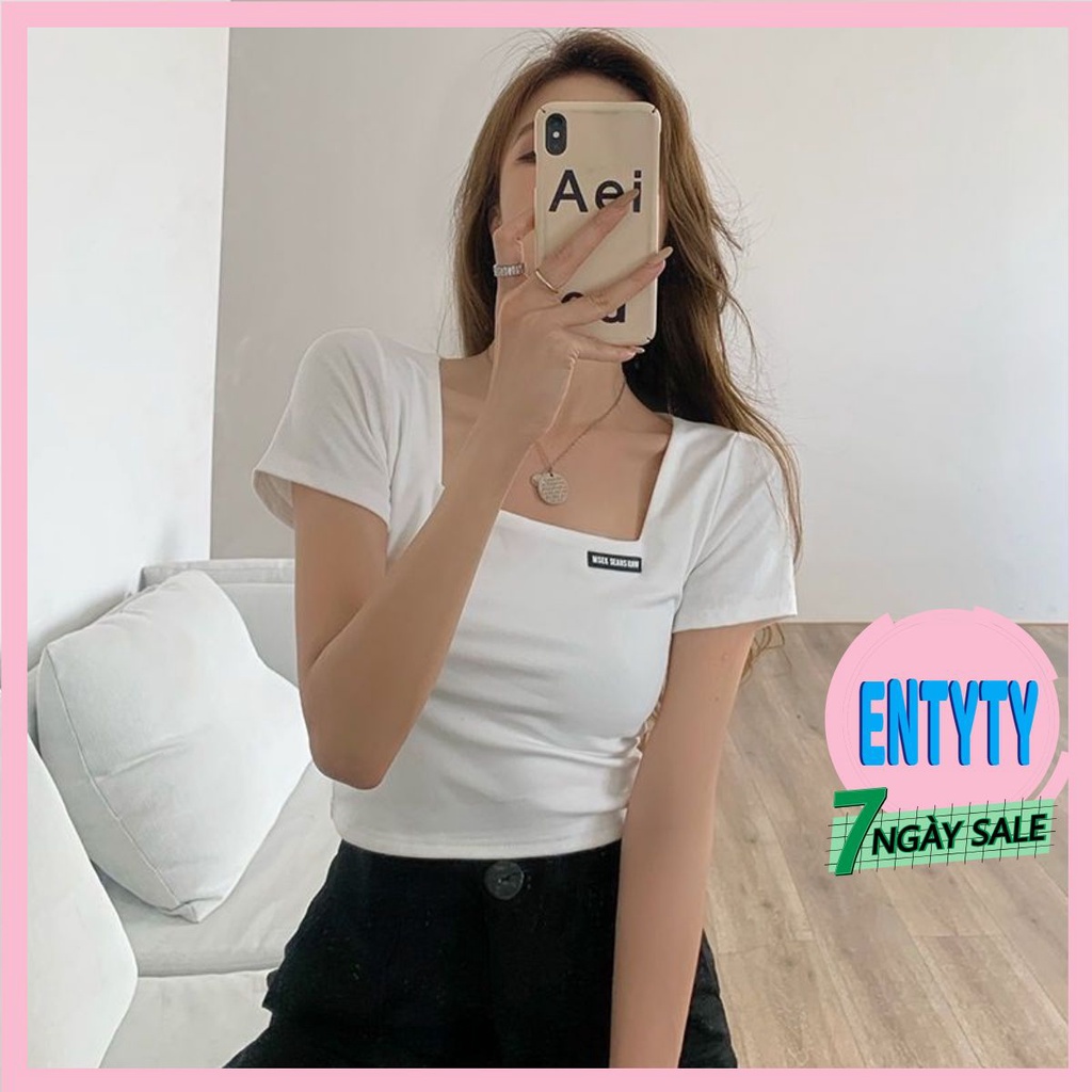 Áo Cổ Vuông Logo Croptop Thun Tăm - A2TT