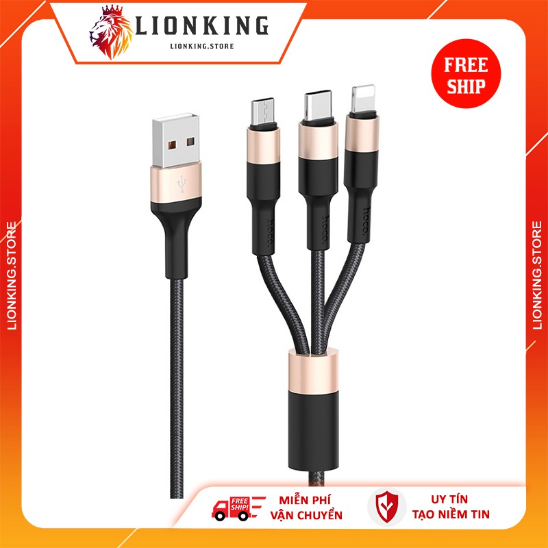 Cáp Sạc Nhanh chống gập⚡FREESHIP50K⚡Hoco X26 3 đầu -Micro-Type C cho ip/Samsung/Oppo/..