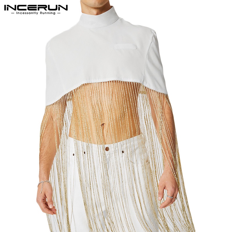 Áo croptop Incerun tay ngắn màu trơn phối tua rua thời trang cho nam