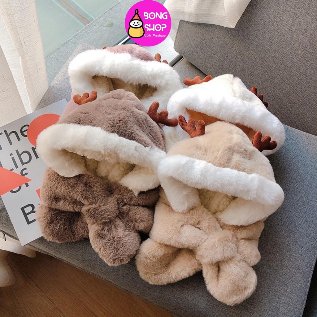 Mũ lông kèm khăn cho bé từ 1- 3t hình sừng hươu