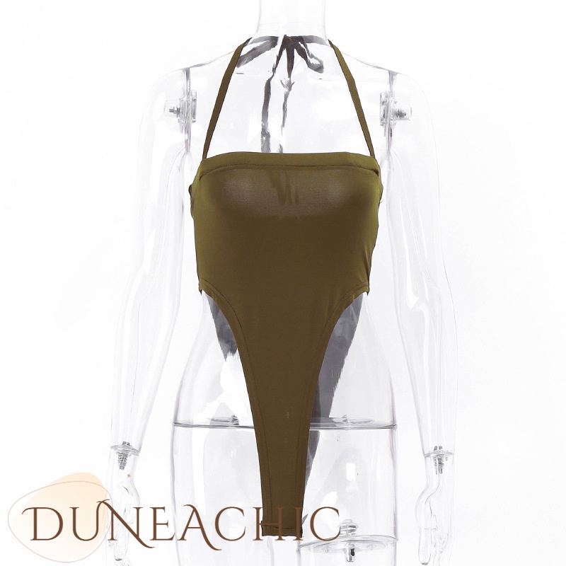DUNEA Áo liền quần ôm dáng hở lưng màu trơn thời trang quyến rũ dành cho nữ