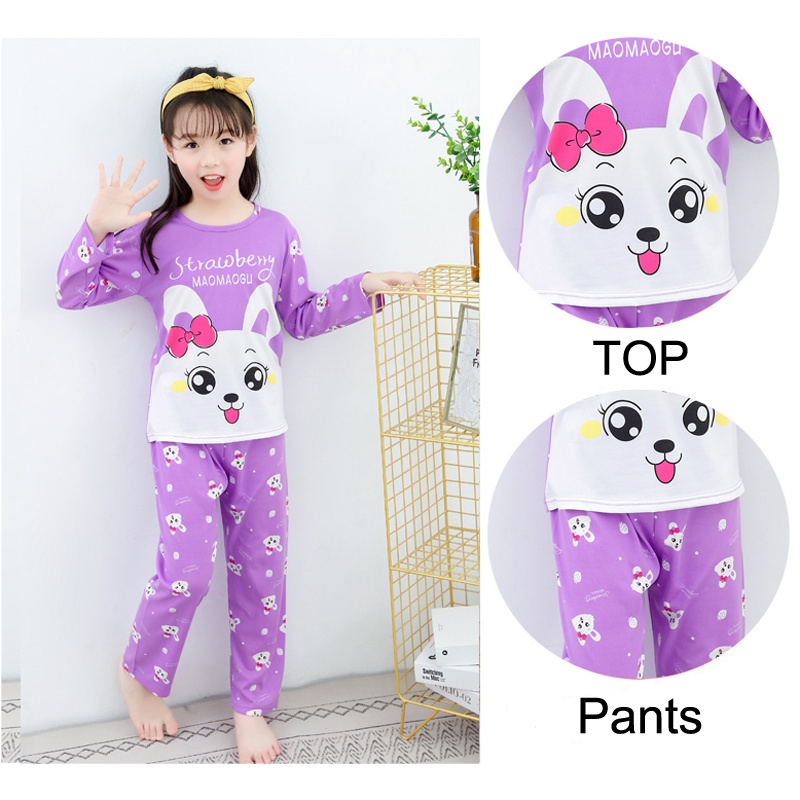 Set quần áo ngủ bé trai tay dài cổ tròn thoải mái in họa tiết hoạt hình thời trang mùa hè