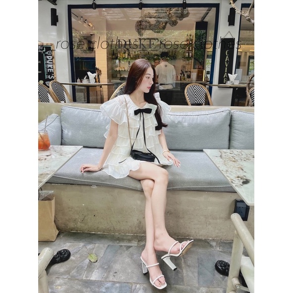 Luna Top thiết kế tầng xoè phối nơ freesize màu trắng tiểu thư