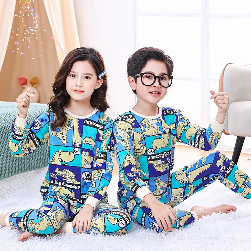 Bộ Đồ Ngủ Bằng Vải Cotton In Hình Khủng Long Thời Trang Dành Cho Bé Trai Gái 2-12 Tuổi