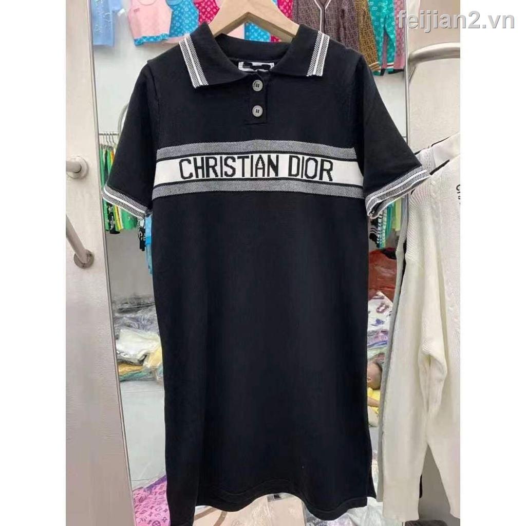 DIOR  Đầm Polo Ngắn Tay Dệt Kim Mỏng