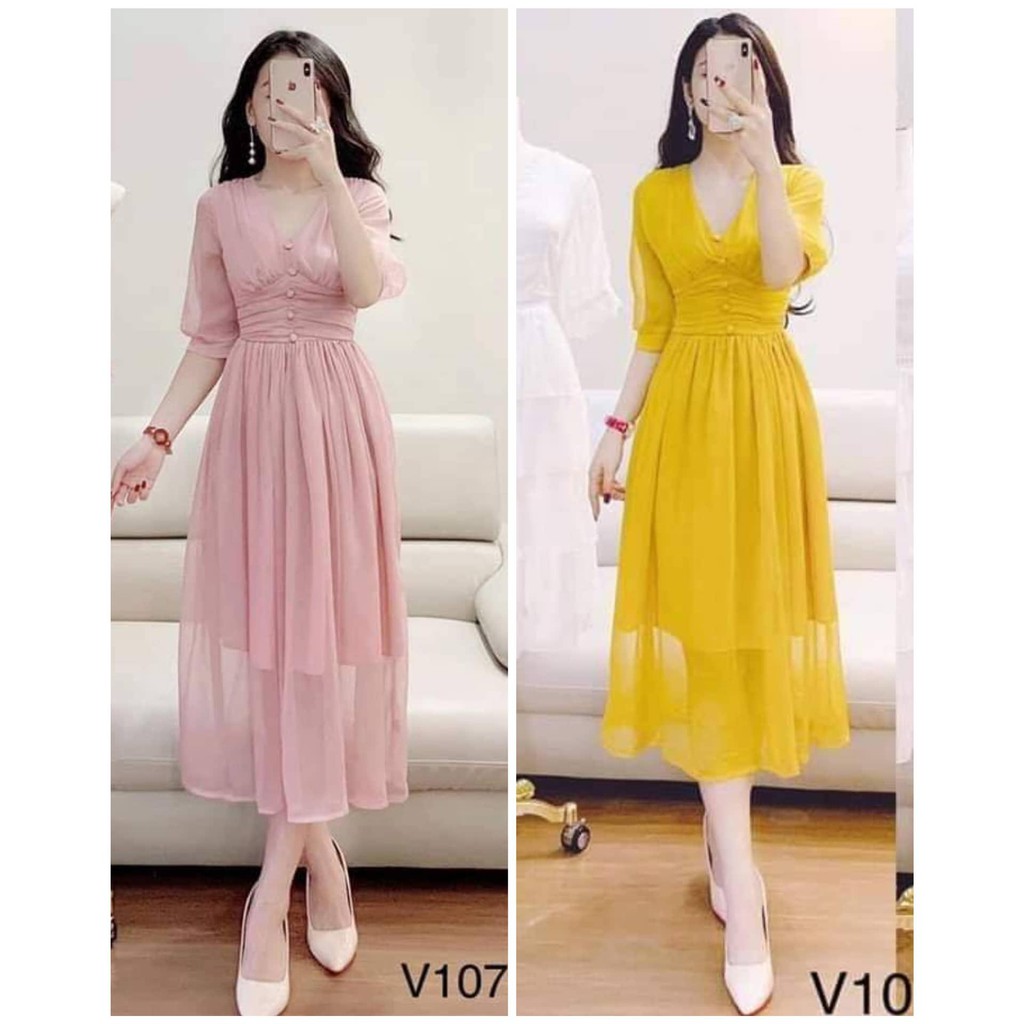 Đầm Váy Nút Bọc Phong Cách Cổ Điển Thời Trang Nữ Orange | BigBuy360 - bigbuy360.vn