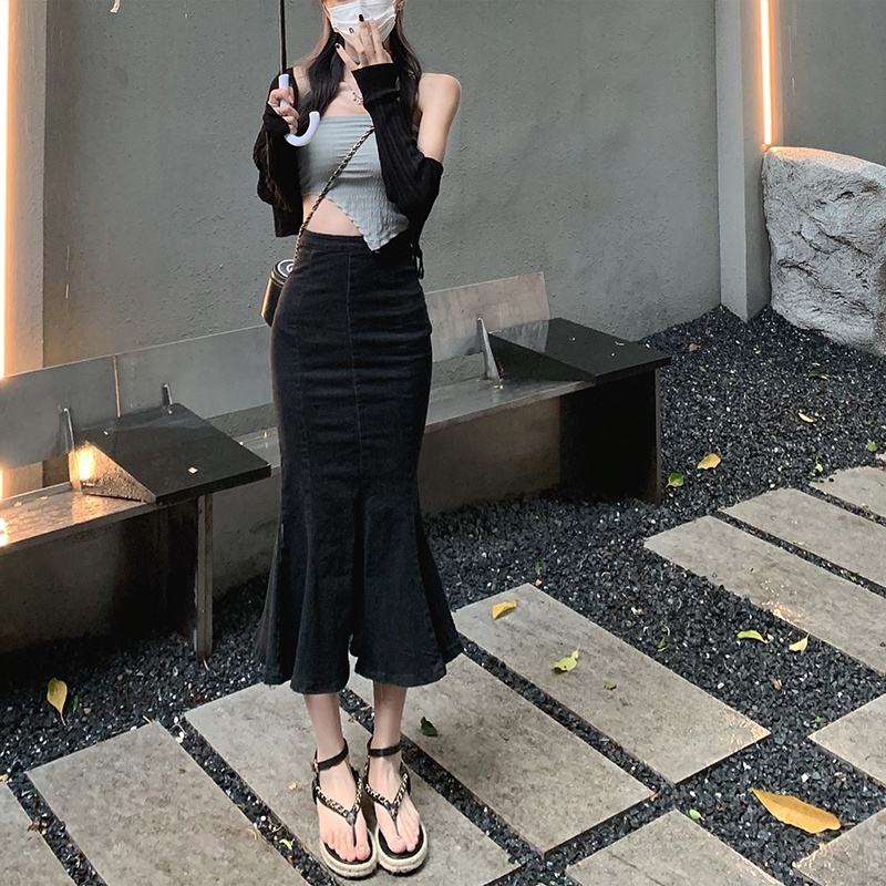 (ORDER) Chân váy bò cạp cao dáng dài ôm mông xòe đuôi cá gợi cảm tôn dáng style Hàn Quốc (HÀNG_ORDER)
