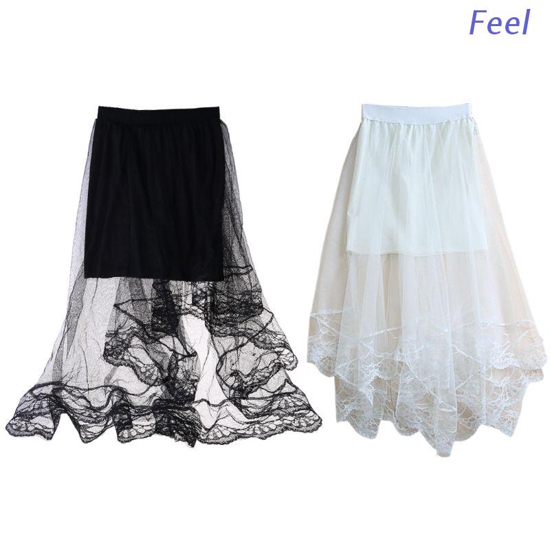 Váy ren lửng hai lớp màu trơn lưng cao thời trang cho nữ